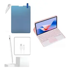 GENERICO - FORRO ESTUCHE TECLADO TRACK PAD PARA IPAD PRO 11 M5 2025 + PAPER LIKE + LAPIZ ROSA