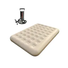 GENERAL - Colchón Inflable Doble Camping + Inflador Manual 190 x 150 x20cm 300 Kg Beige