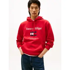 TOMMY HILFIGER - Buzo rojo con capota con logo gráfico