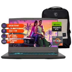 MSI - PORTATIL GAMER Thin A15 - RYZEN 7 7735HS - RTX 3050 4GB - 40GB RAM - SSD 1TB - 15.6” FHD 144Hz