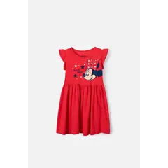 DISNEY - Vestido de Minnie Mouse manga sisa rojo para niña