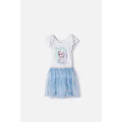 DISNEY - Vestido de Frozen con tull blanco y azul para niña