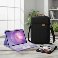 GENERICO - ESTUCHE TECLADO CON TRACK PAD PARA IPAD AIR 11 CHIP M2 2024 + BOLSO LILA