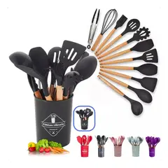 CHINA - Set 12 Utensilios De Cocina Silicona Resistente Calor Juego Gris