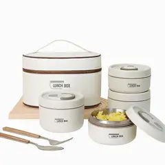 CLEAR - Lonchera Porta Comida Térmica 4 Recipientes Acero Inoxidable Libre BPA Con Estuche