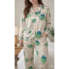 007PLUS - Pijama en Satin Premium de 3 Piezas: Camisa, Short y Pantalón - Diseño