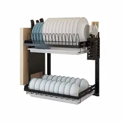 GENERICO - Escurridor Organizador De Loza Para Pared 2 Niveles Acero Inoxidable