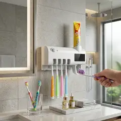 GENERICO - Organizador De Baño Para 4 Cepillos y Crema Dental - Diseño Moderno 19cm