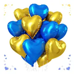 GENERICO - Globo Metalizado Corazón 18" x 12 Pcs Dorado y Azul Rey