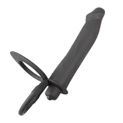 GENERICO - Anillo Con Extensión Dildo Vibrador Doble Penetración Twocock Negro