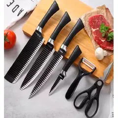 GENERICO - Juego Kit Set Cuchillos Zebbris Todo En Uno 6 Piezas Profesionales Color Negro