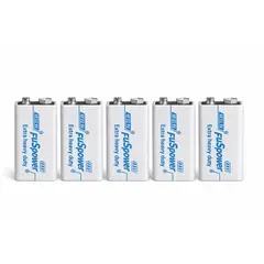GENERIC - Pila Batería 9V Fuspower 6F22 Extra Heavy Duty Pack x5 Unidades