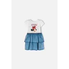 DISNEY - Vestido de Minnie Mouse marfil y azul de falda con boleros para niña 2T a 5T