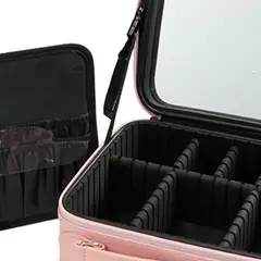 GENERICO - Caja Organizadora De Maquillaje Portátil De Cuero Pu Con Espejo