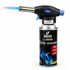 GENERICO - Combo Pistola Flameadora Soplete + Gas Butano Cocina Camping Azul