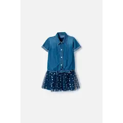 LITTLEMIC - Vestido de con tull azul para niña 2T a 5T