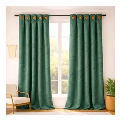 GENERICO - Cortinas 2 Paños 270 x 215 jacquard verde oscuro