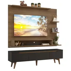 MADESA - Centro de Entretenimiento para TV Reims Mesa y Panel Hasta 60 Pulgadas Marrón/Negro