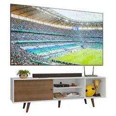 MADESA - Centro de Entretenimiento Mesa para TV Torino Hasta 80 Pulgadas Blanco/Marrón (Patas Marrón)
