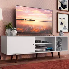 MADESA - Centro de Entretenimiento Mesa para TV Dubai Hasta 65 Pulgadas Blanco (Patas Marrón)