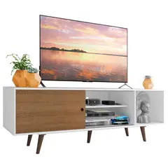 MADESA - Centro de Entretenimiento Mesa para TV Dubai Hasta 65 Pulgadas Blanco/Marrón (Patas Marrón)