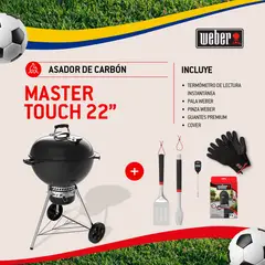 WEBER - Combo Asador a Carbon Master-Touch 22 PLG Negro + accesorios.