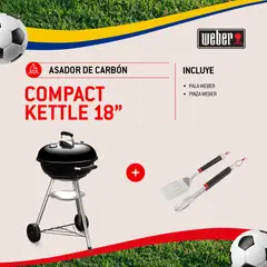 WEBER - Combo Asador de carbón Compact Kettle de 47 cm (18") + accesorios.