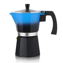 JUST HOME COLLECTION - Cafetera Moka 6 Tazas Aluminio AzulNegro