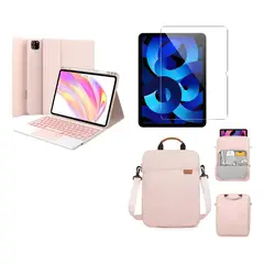 GENERICO - FORRO ESTUCHE TECLADO TRACK PAD PARA IPAD PRO 11 CHIP M5 2025 + BOLSO + VIDRIO ROSA