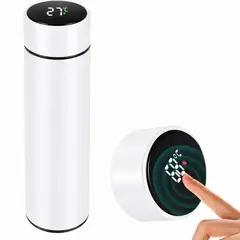 BUFFER FLASK - Botella Termo Inteligente Con Pantalla LED – Acero Inoxidable, Aislante Térmico 500 ml (Blanco)