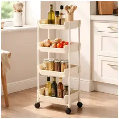 JO - Organizador Multiusos 4 Niveles Estante Con Ruedas Mueble para Baño Cocina Sala Estable y Resistente
