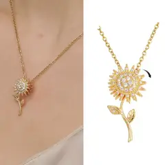 STAINLESS STEEL - COLLAR DE GIRASOL GIRATORIO DORADO EN ACERO CON CIRCON BLANCO