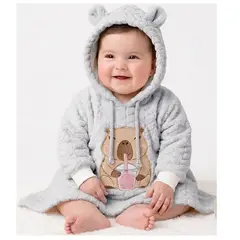 BABY KDS - Ruana Térmica para Bebé con Capucha y Diseño Bordado – Suave y Abrigadora (6 a 18 meses)
