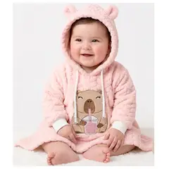 BABY KDS - Ruana Térmica para Bebé con Capucha y Diseño Bordado – Suave y Abrigadora (6 a 18 meses)