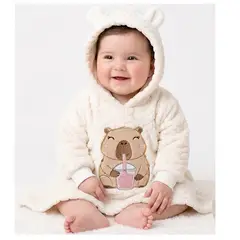BABY KDS - Ruana Térmica para Bebé con Capucha y Diseño Bordado – Suave y Abrigadora (6 a 18 meses)