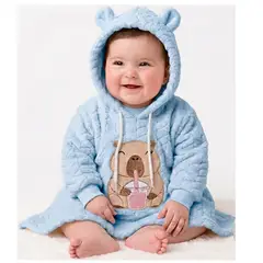 BABY KDS - Ruana Térmica para Bebé con Capucha y Diseño Bordado – Suave y Abrigadora (6 a 18 meses)