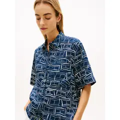 TOMMY HILFIGER - Camisa azul de manga corta con corte amplio