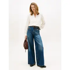 TOMMY HILFIGER - Blusa marfil de popelina con mangas largas