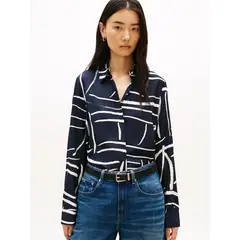 TOMMY HILFIGER - Camisa azul de corte regular con botones dorados