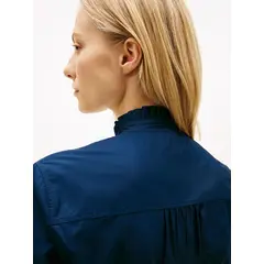 TOMMY HILFIGER - Camisa azul poplin de manga larga con cuello de volantes