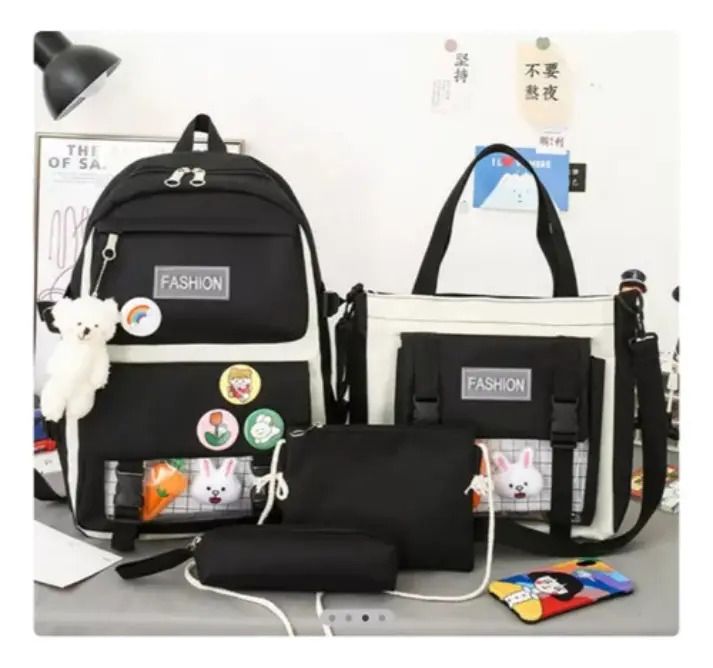 Imagen de Maleta Mochila Morral Bolso Estuche Escolar Viajero 5 Piezas negro