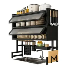 GENERICO - Escurridor Organizador De Platos 2 Niveles Con Tapa 75cm Doble Nivel