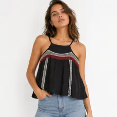 AT NIGHT SUNGLASSES - Blusa Negra para Mujer con Tiras y Detalle Bordado