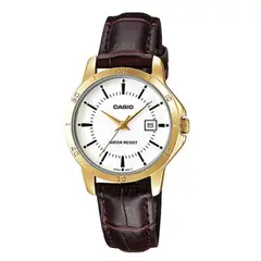 CASIO - Reloj Para Mujer Elegante Casual LTP-V004GL-7A En Fondo Blanco Cuerro Marron