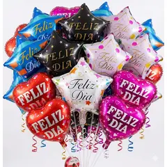 GENERICO - Globo Metalizado Feliz Día 9" x 20 Pcs Diferentes Diseños
