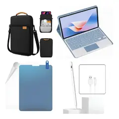 GENERICO - ESTUCHE TECLADO TRACK PAD PARA TABLET SAMSUNG A9 PLUS X210 - X215+ BOLSO + PAPER LIKE + LAPIZ AZUL