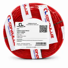 GENERICO - Rollo Cable Vehicular Flexible Monopolar Rojo Calibre 22 X100mt