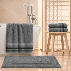 LILE - Set x4 Toallas de Baño Gris Oscuro 100% Algodón x4 – 2 de Mano, 1 de Cuerpo y 1 Tapete