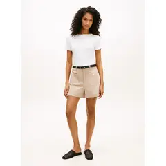 TOMMY HILFIGER - Camiseta blanca slim de cuello barco con botones