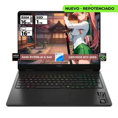 HP - PORTATIL GAMER OMEN AMD RYZEN AI 5-340 16GB RAM 1TB SSD RTX 5050 16'' 2K WINDOWS 11